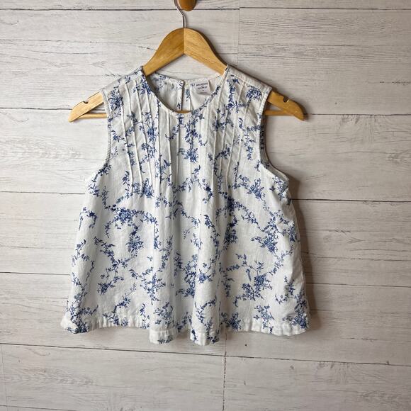 Melrose & Market Blouse Womens Size XS Blue & White Pintuck Floral Sleeveless - Picture 4 of 15